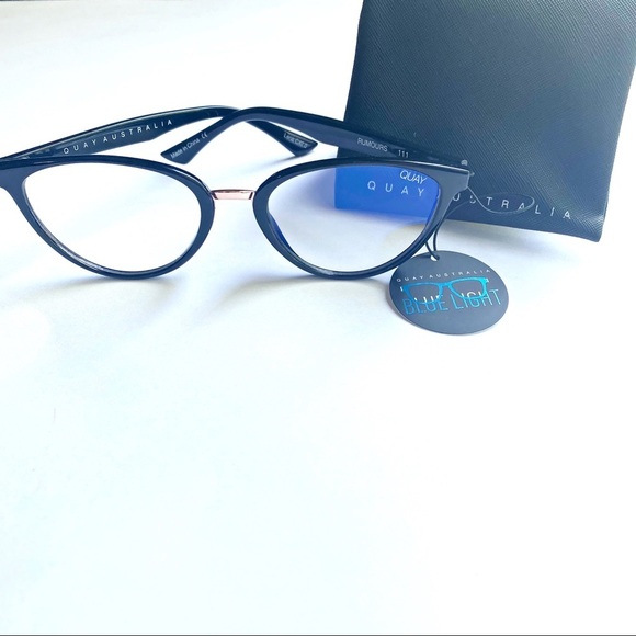 Quay BlueLight Rumours Cat Eye Glasses Black NWT